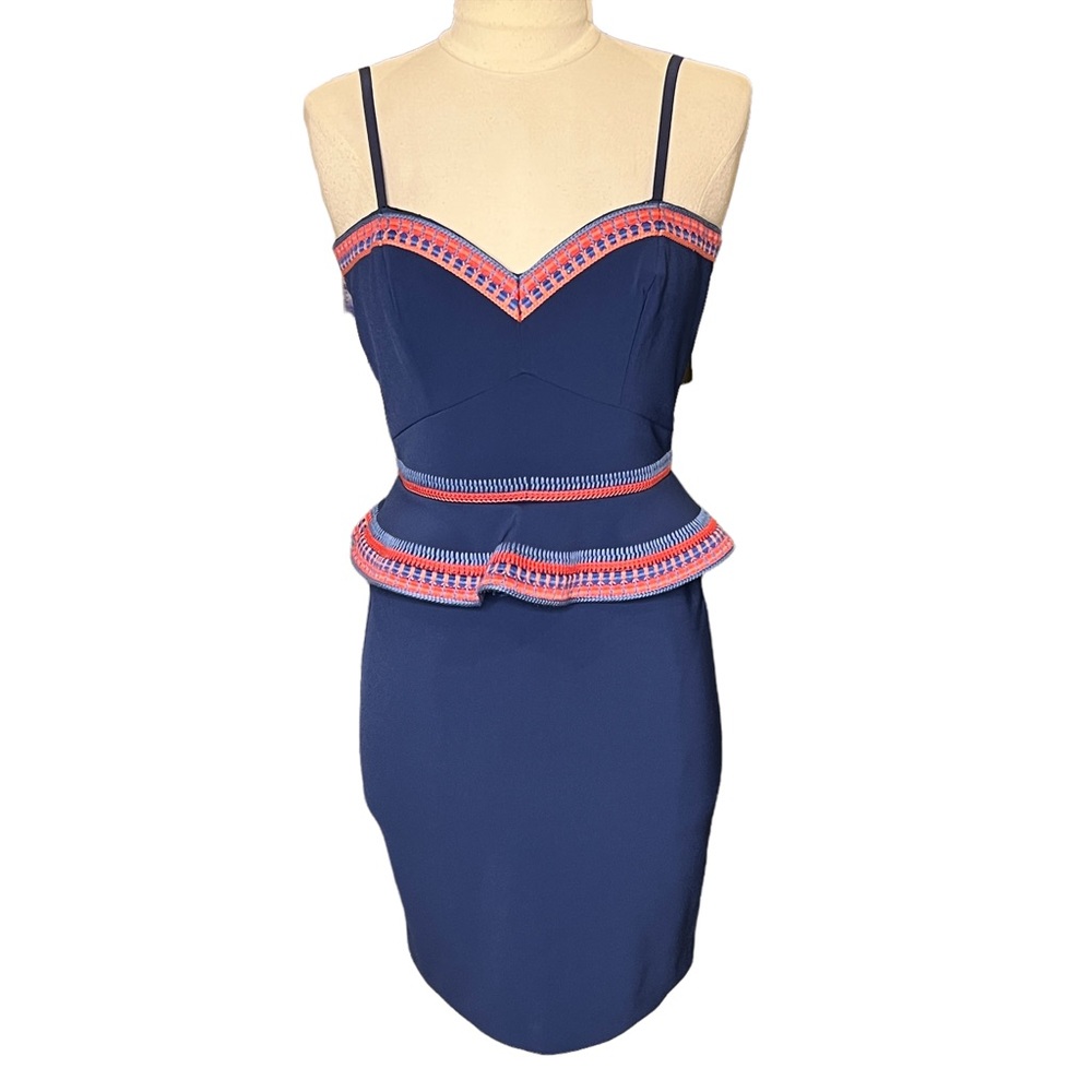 PARKER Peplum Chemise Strap Dress Embroidered Detail Women’s Small